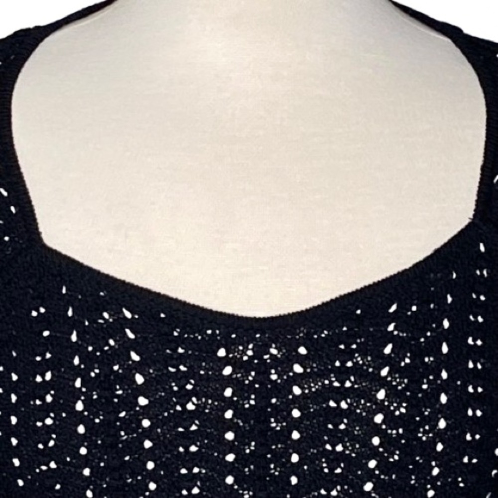 7 For All Mankind Women's Black Sweetheart Pointelle Knit Sweater Size S Boho - Picture 7 of 8